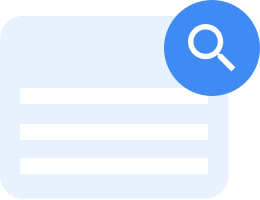 Icon showing a blue magnifying glass. Icon showing a blue magnifying glass.